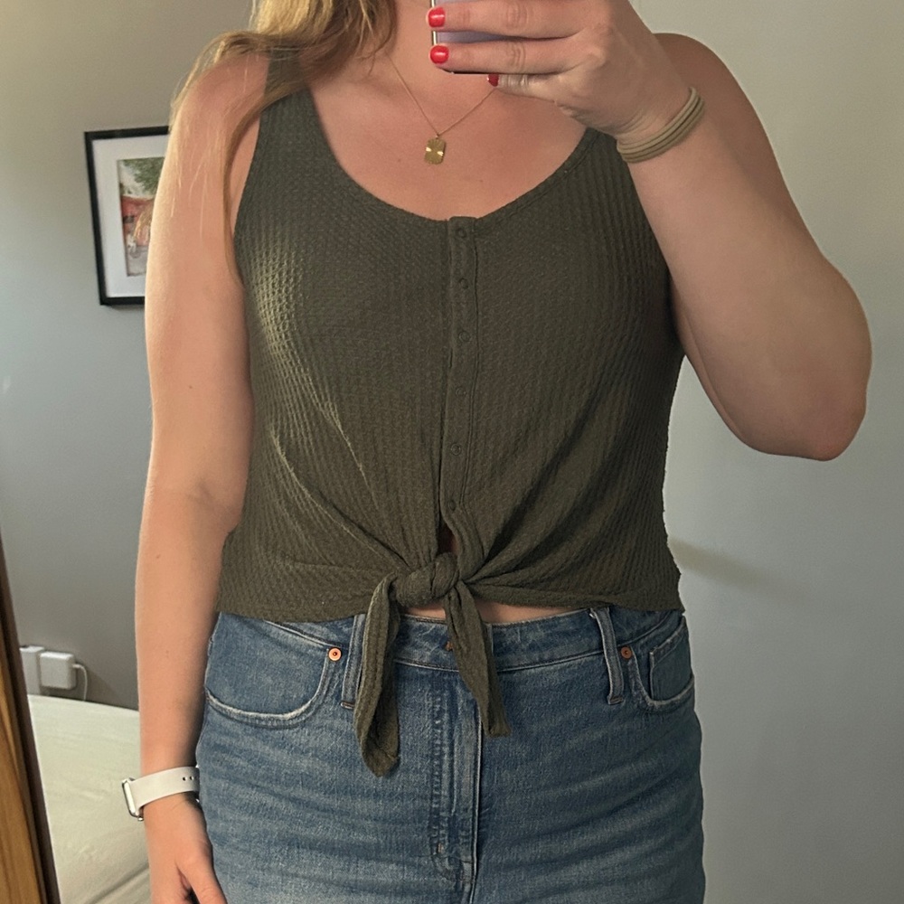 Express Olive Green Waffle Knit Top